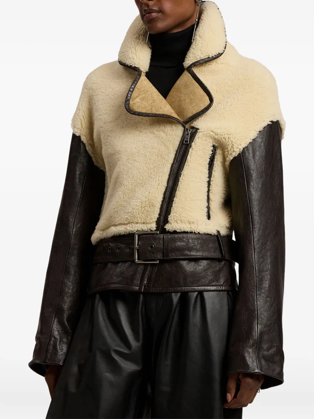 Ralph Lauren Collection Lammy leren jack met ceintuur Beige