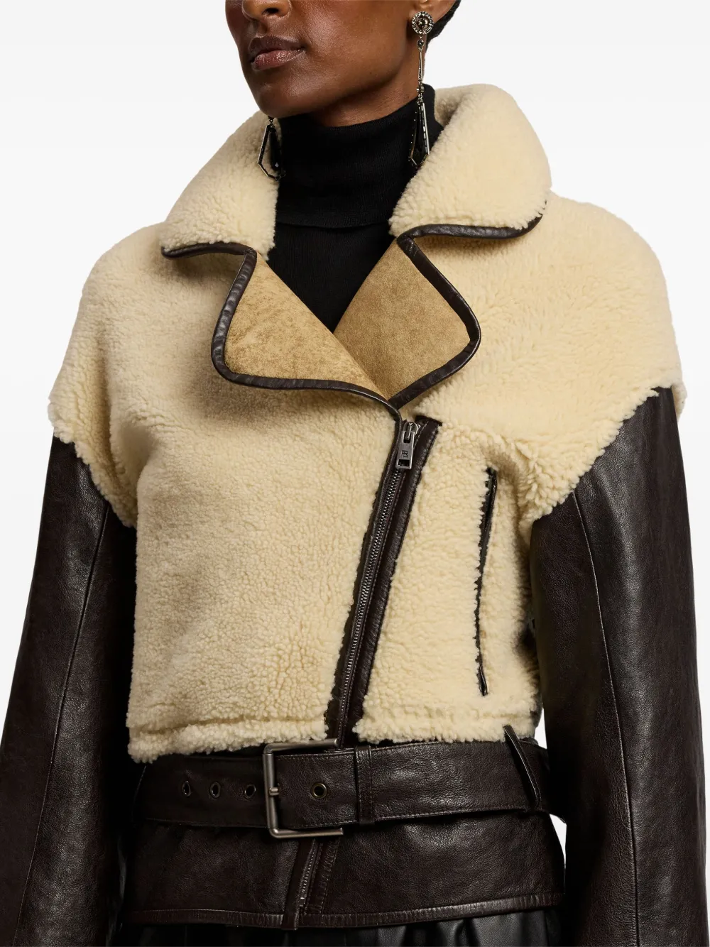 Ralph Lauren Collection Lammy leren jack met ceintuur Beige