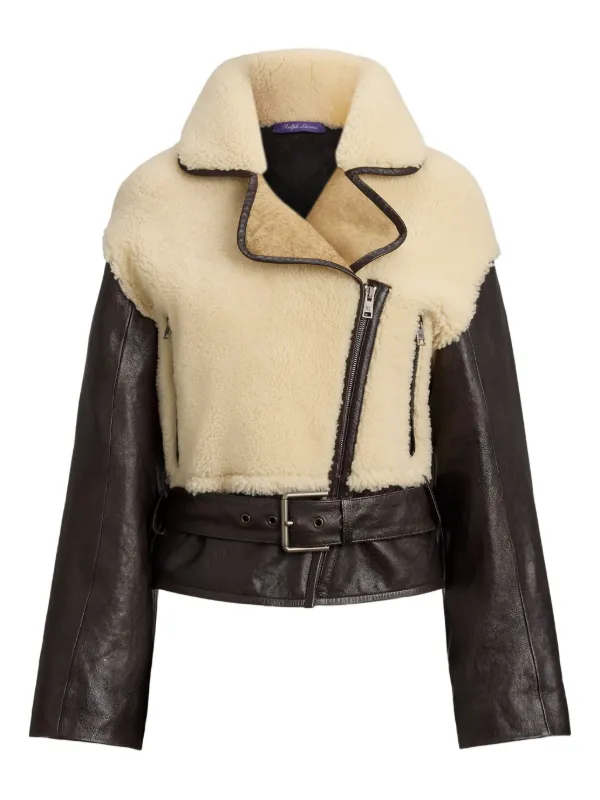 Ralph Lauren Collection Shearling Leather Belted Jacket Neutrals