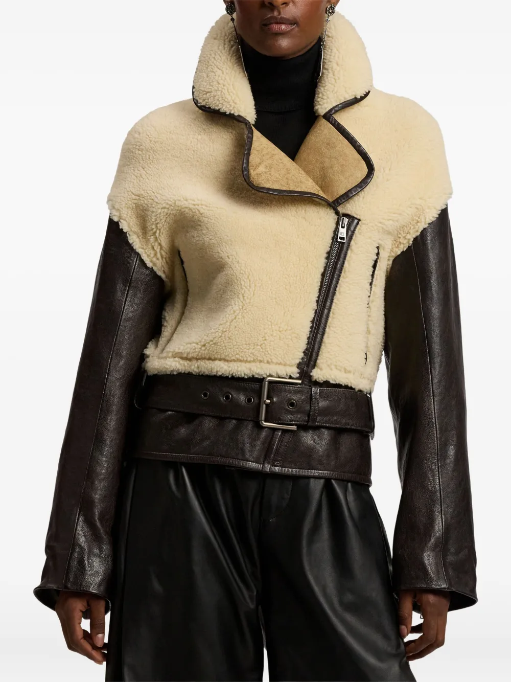 Ralph Lauren Collection Lammy leren jack met ceintuur Beige