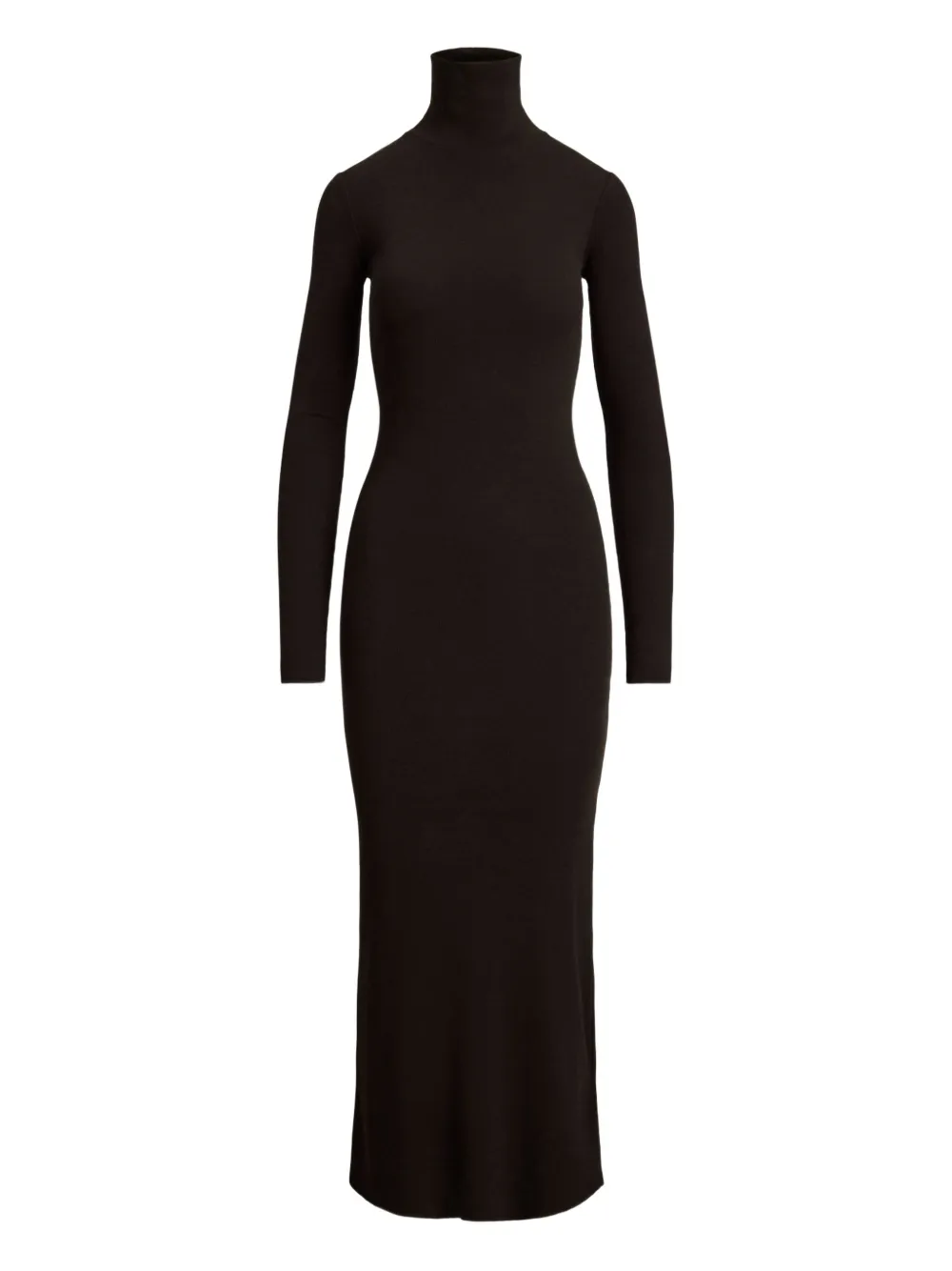 Polo Ralph Lauren Turtleneck Ribbed Midi Dress In Brown