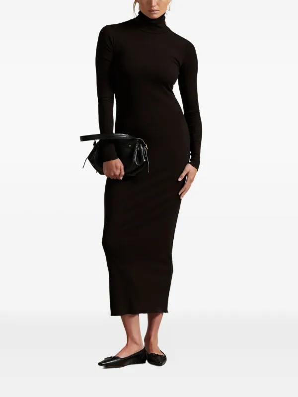 Polo Ralph Lauren Turtleneck Ribbed Midi Dress | Brown | FARFETCH JO