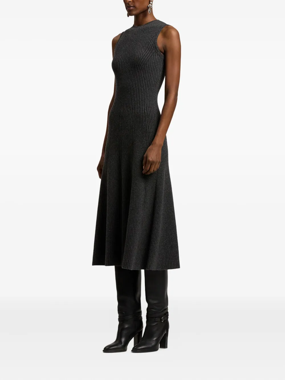Ralph Lauren Cashmere Rib Sleeveless Midi Day Dress In Gray