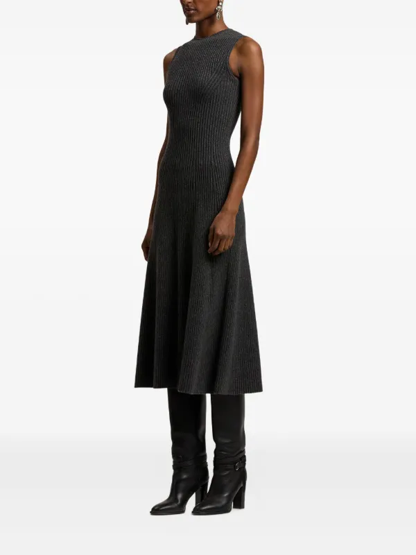 Ralph Lauren Collection Ribbed Sleeveless Midi Dress | Grey | FARFETCH