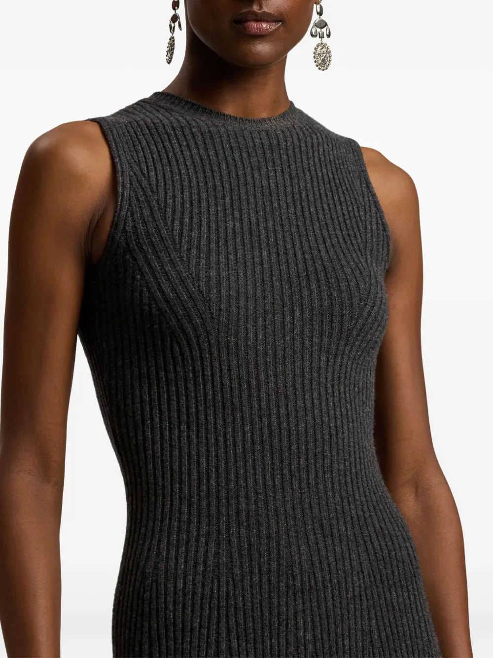 Ralph Lauren Cashmere Rib Sleeveless Midi Day Dress In Gray