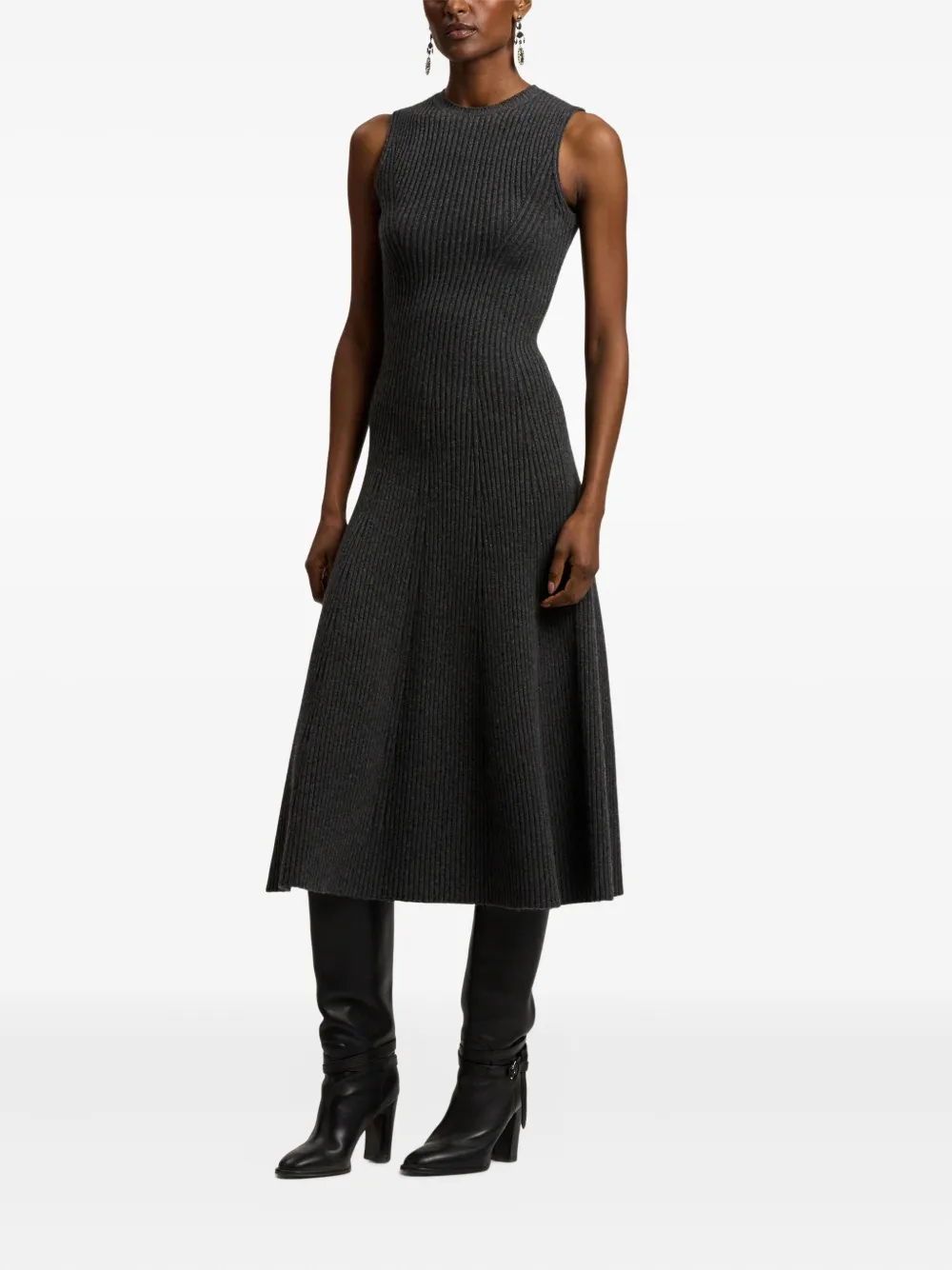Ralph Lauren Collection ribbed sleeveless midi dress - Grijs