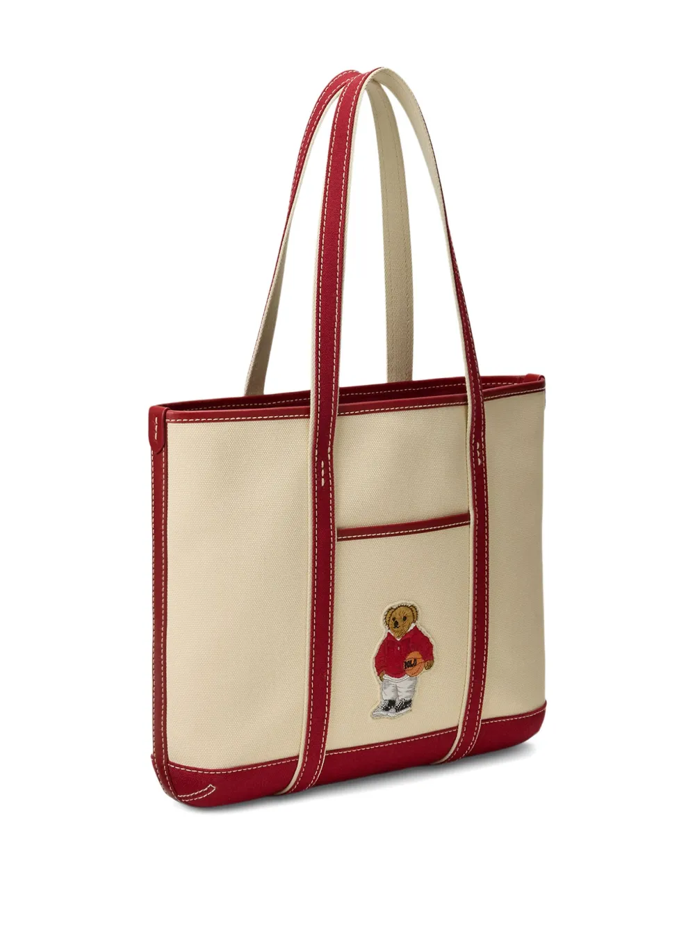 Polo Ralph Lauren Bear-embroidered Canvas Tote Bag In Neutral