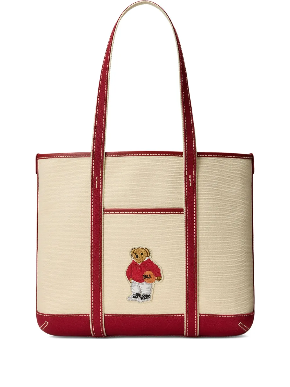 Polo Ralph Lauren Bear-embroidered Canvas Tote Bag In Neutral