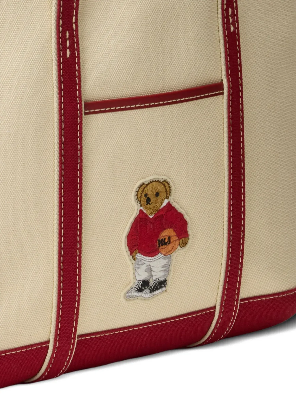Polo Ralph Lauren Bear-embroidered Canvas Tote Bag In Neutral
