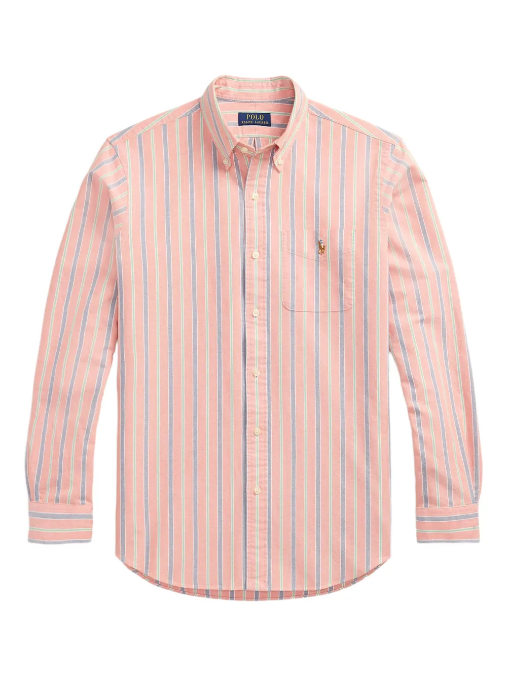 Polo Ralph Lauren Striped Embroidered-logo Shirt In Pink