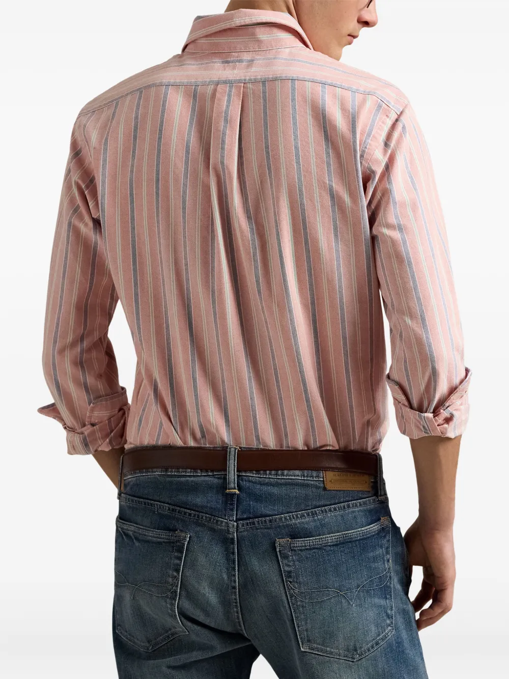 Polo Ralph Lauren Striped Embroidered-logo Shirt In Pink