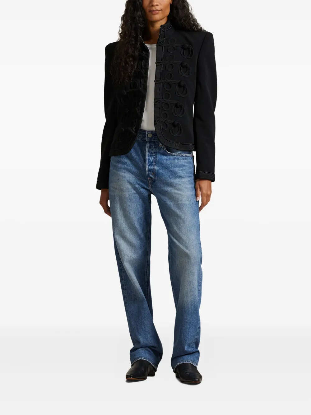 Polo Ralph Lauren Braided-trimmed Tailored Jacket In Black