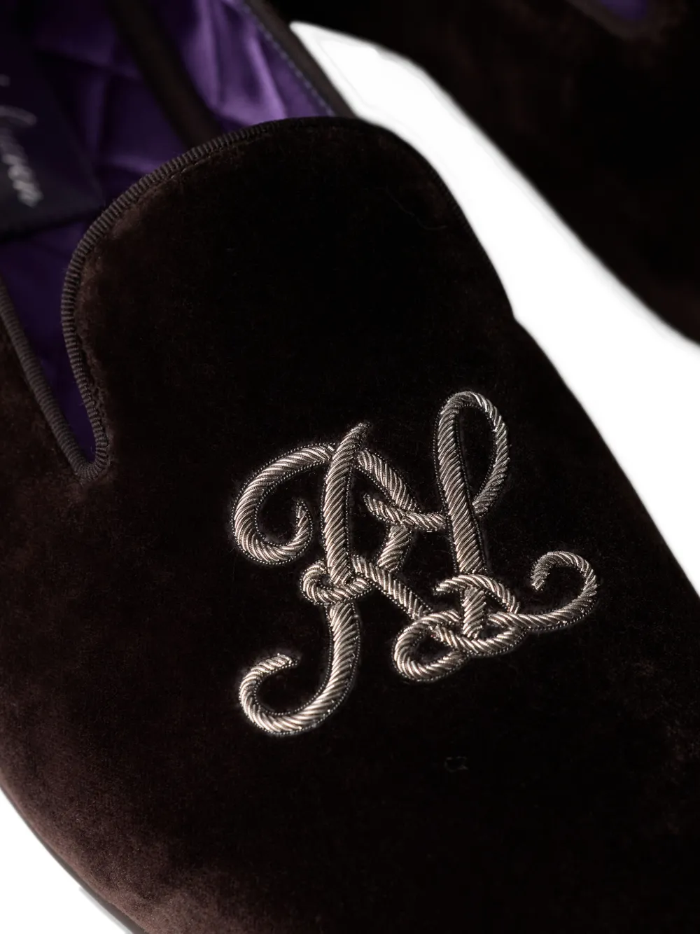 Ralph Lauren Purple Label Alonzo slippers met borduurwerk Bruin