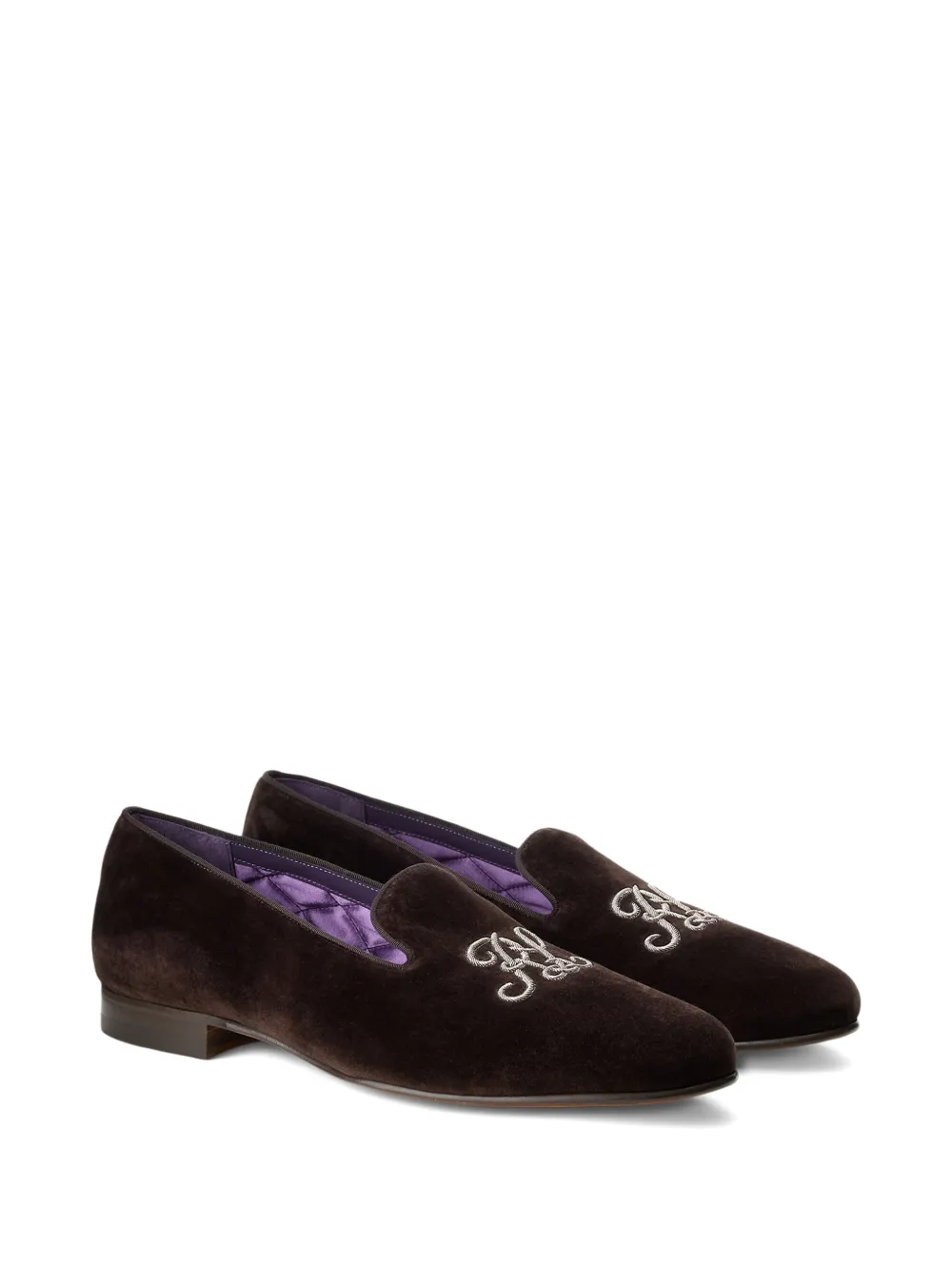 Ralph Lauren Purple Label Alonzo slippers met borduurwerk Bruin
