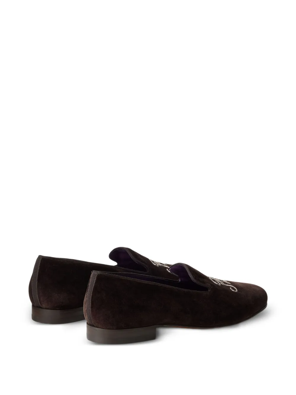 Ralph Lauren Purple Label Alonzo slippers met borduurwerk Bruin