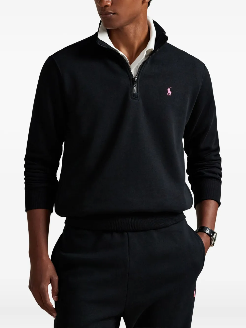 Polo Ralph Lauren Sweater met geborduurd logo en halve rits Zwart