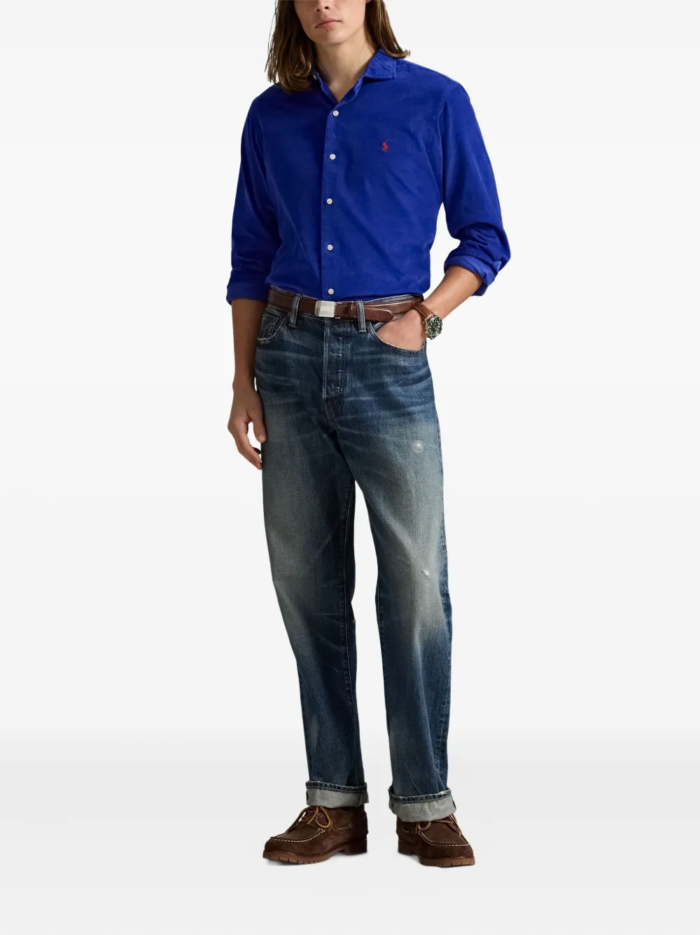 Polo Ralph Lauren corduroy embroidered-logo shirt - Blauw