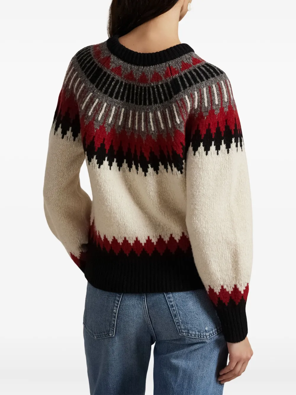 Polo Ralph Lauren Wool Blend Long Sleeve Crew Neck Sweater Authentic Cream Multi In Multi