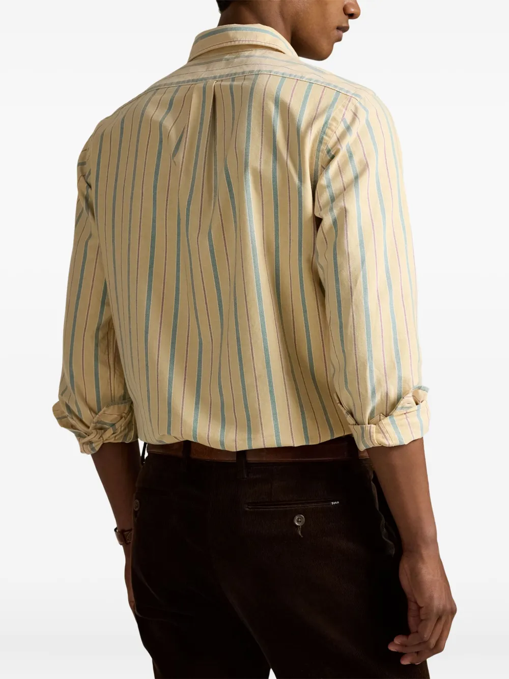 Polo Ralph Lauren Striped Embroidered-logo Shirt In Yellow