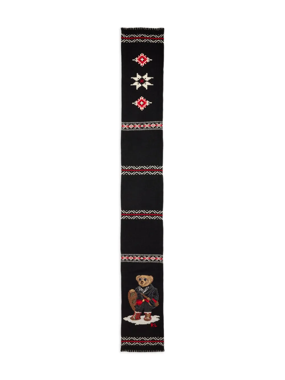 Polo Ralph Lauren Teddy Bear Motif Merino-wool Scarf In Black