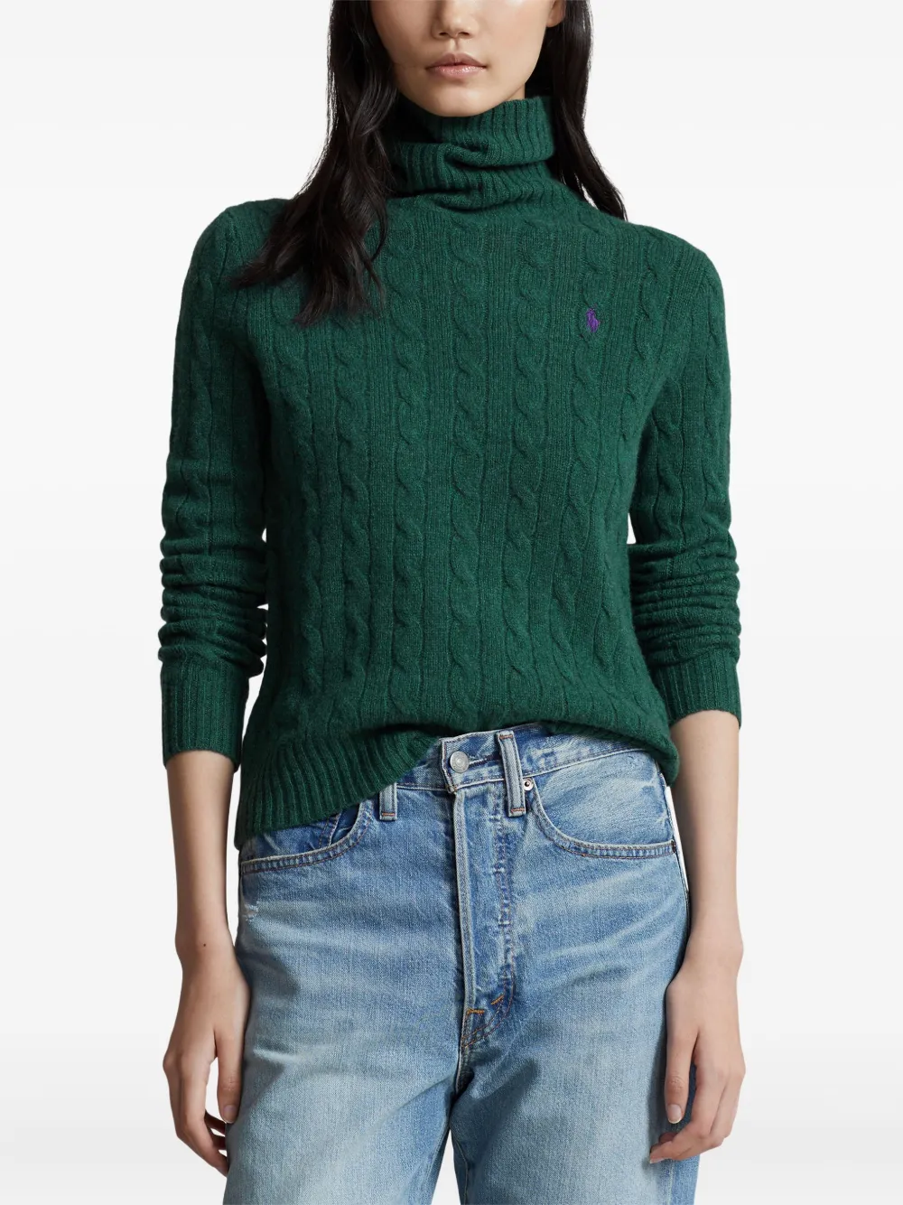 Polo Ralph Lauren Cable-knit Turtleneck Sweater In Green