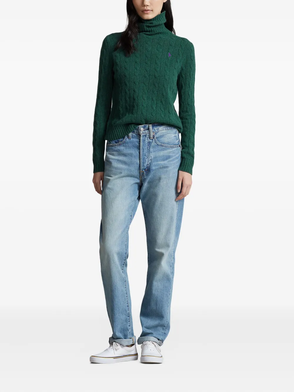 Polo Ralph Lauren Cable-knit Turtleneck Sweater In Green