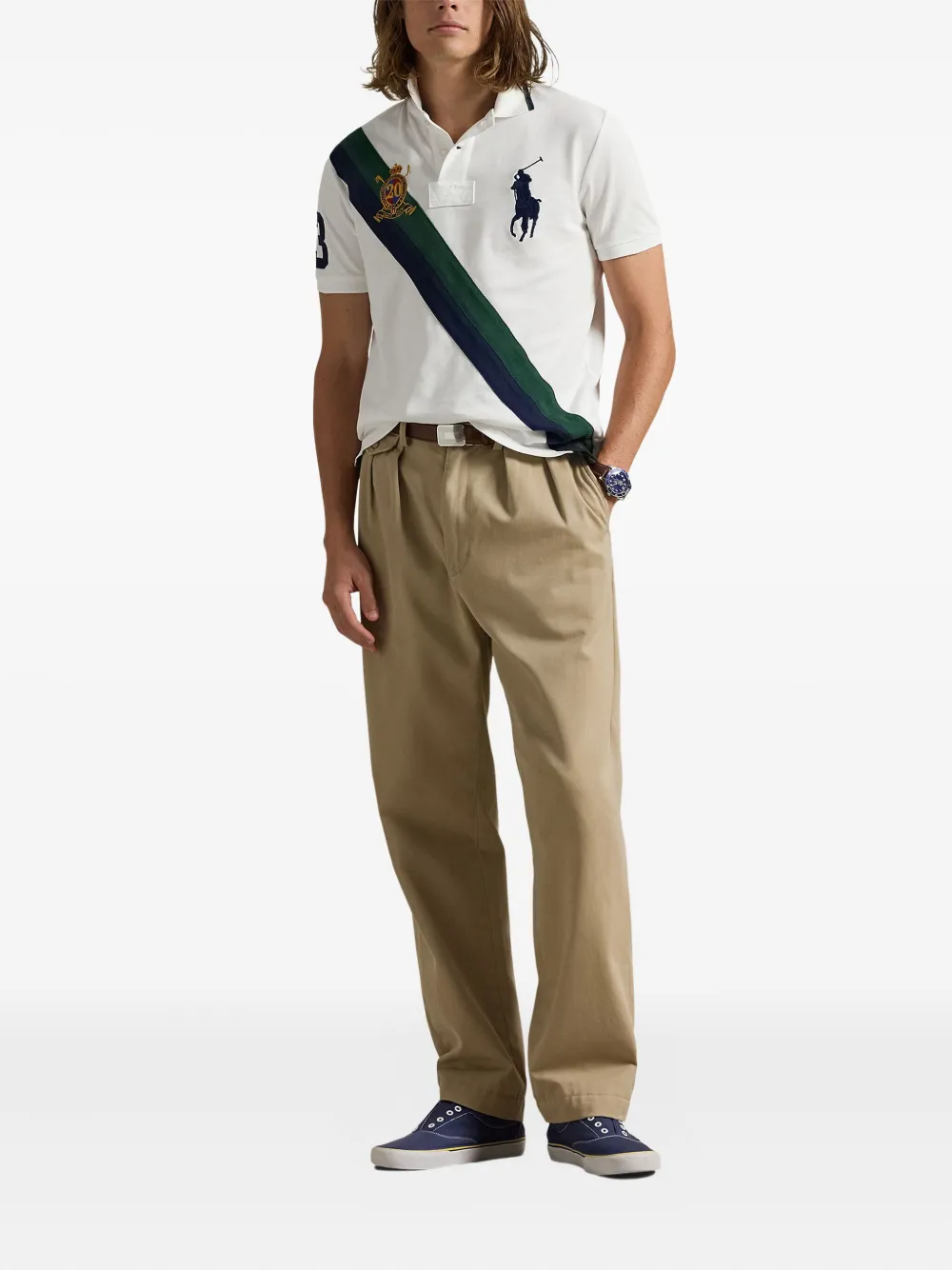 Polo Ralph Lauren diagonal-stripe embroidered-logo polo shirt - Wit