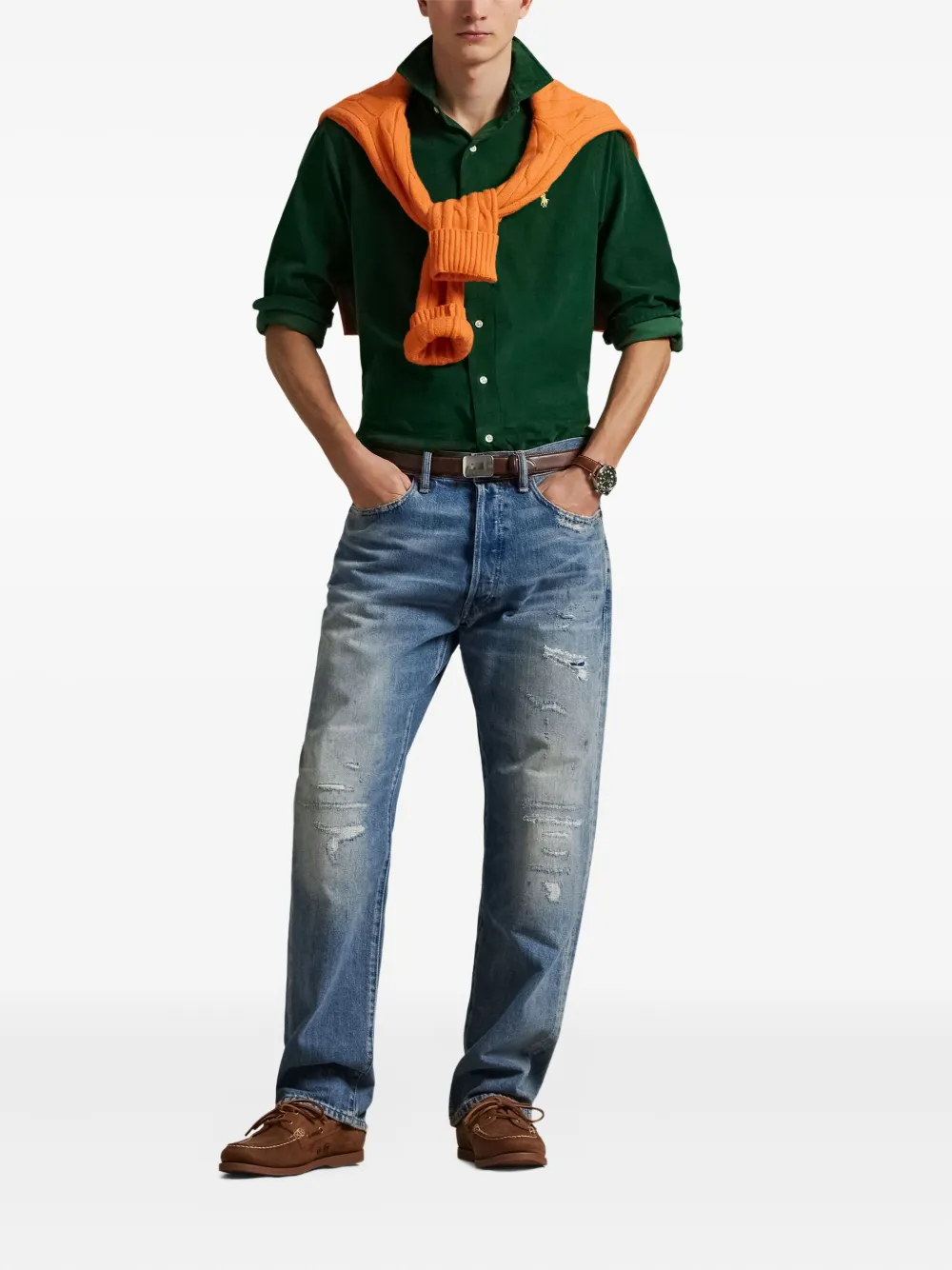 Polo Ralph Lauren corduroy embroidered-logo shirt - Groen