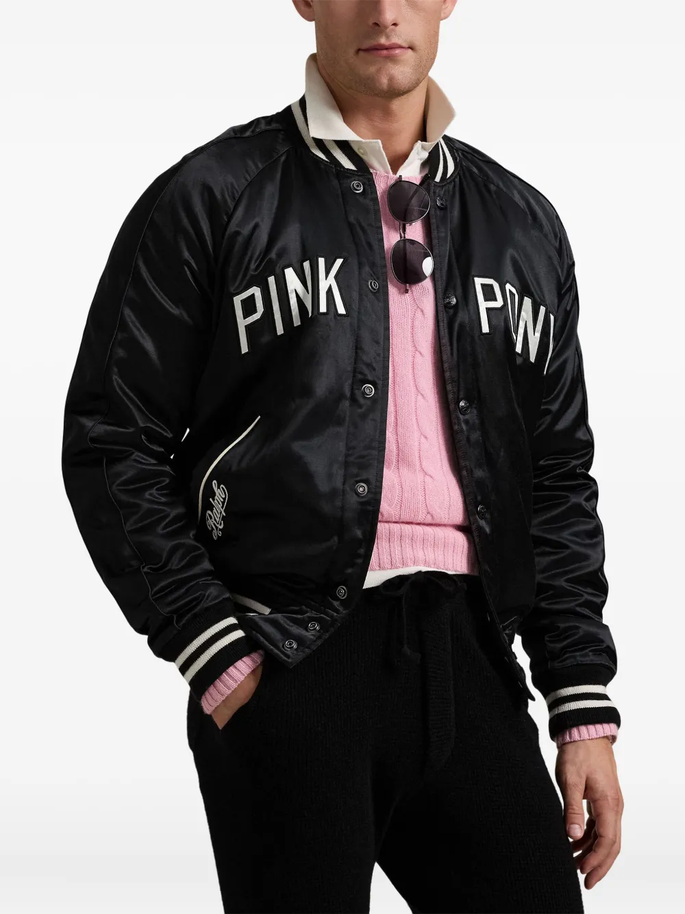 Polo Ralph Lauren Pink Pony Bomber Jacket In Black