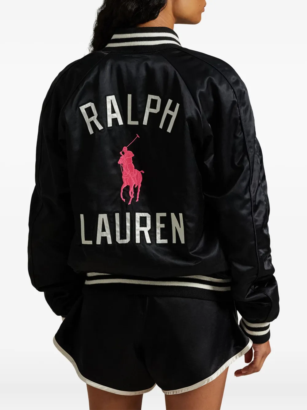 Polo Ralph Lauren Pink Pony Bomber Jacket In Black