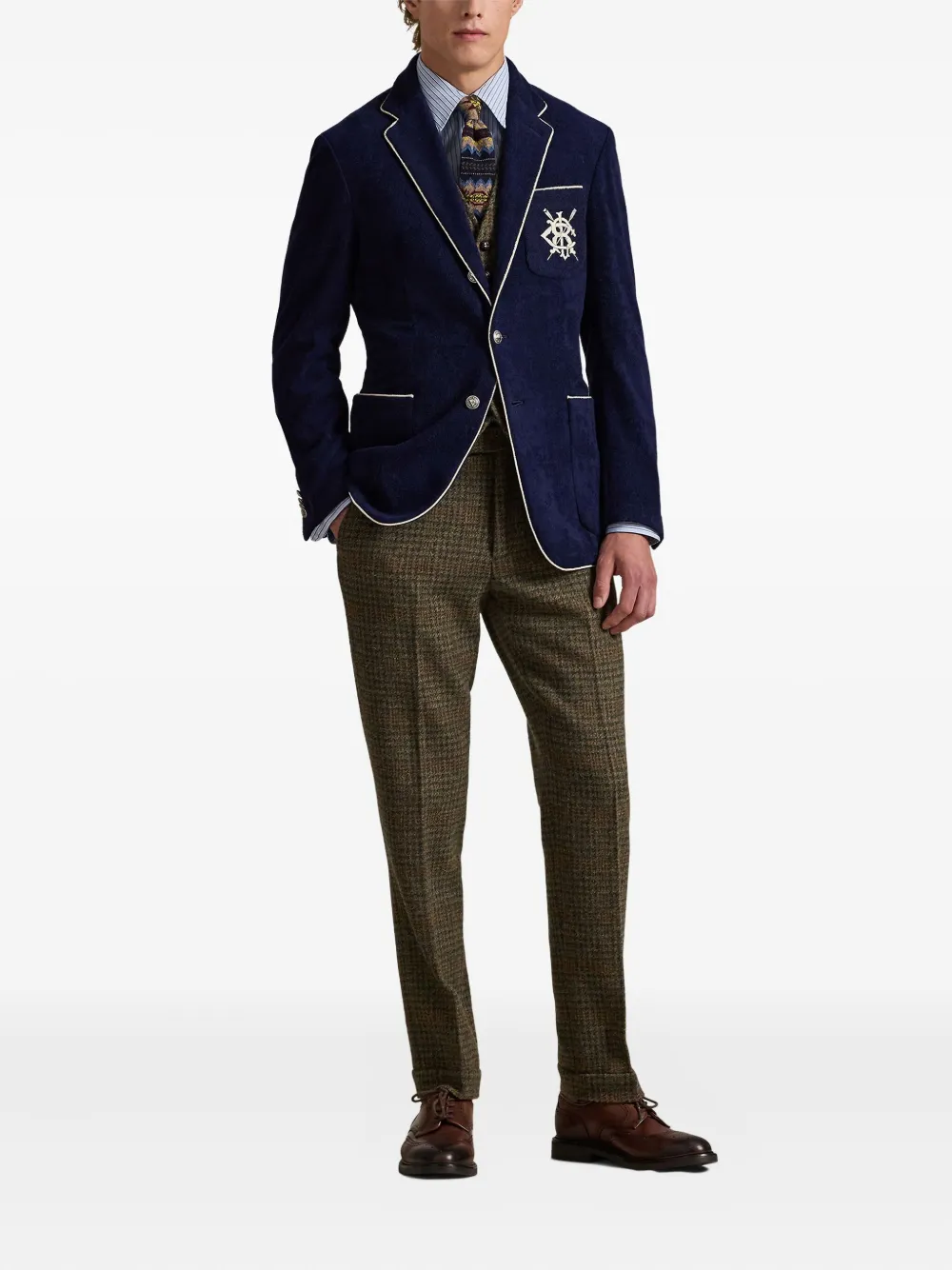 Polo Ralph Lauren Navy Blazer With Intricate Embroidery In Blue