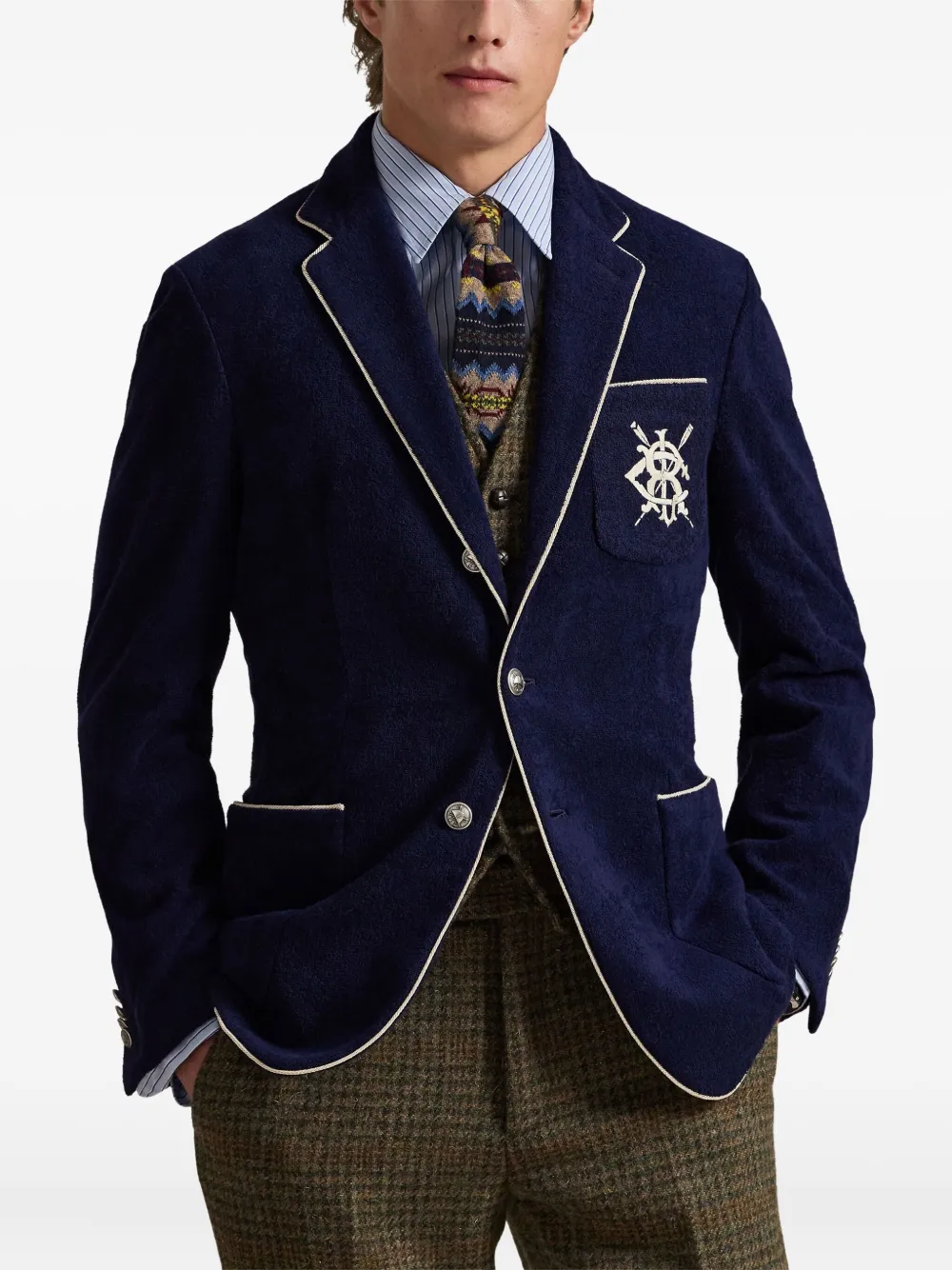 Polo Ralph Lauren Navy Blazer With Intricate Embroidery In Blue