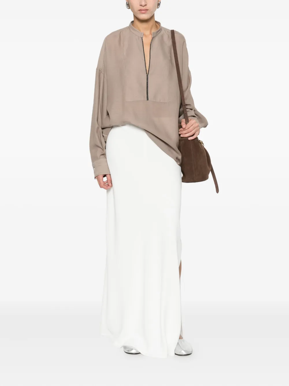 Brunello Cucinelli Blouse verfraaid met steen - Bruin