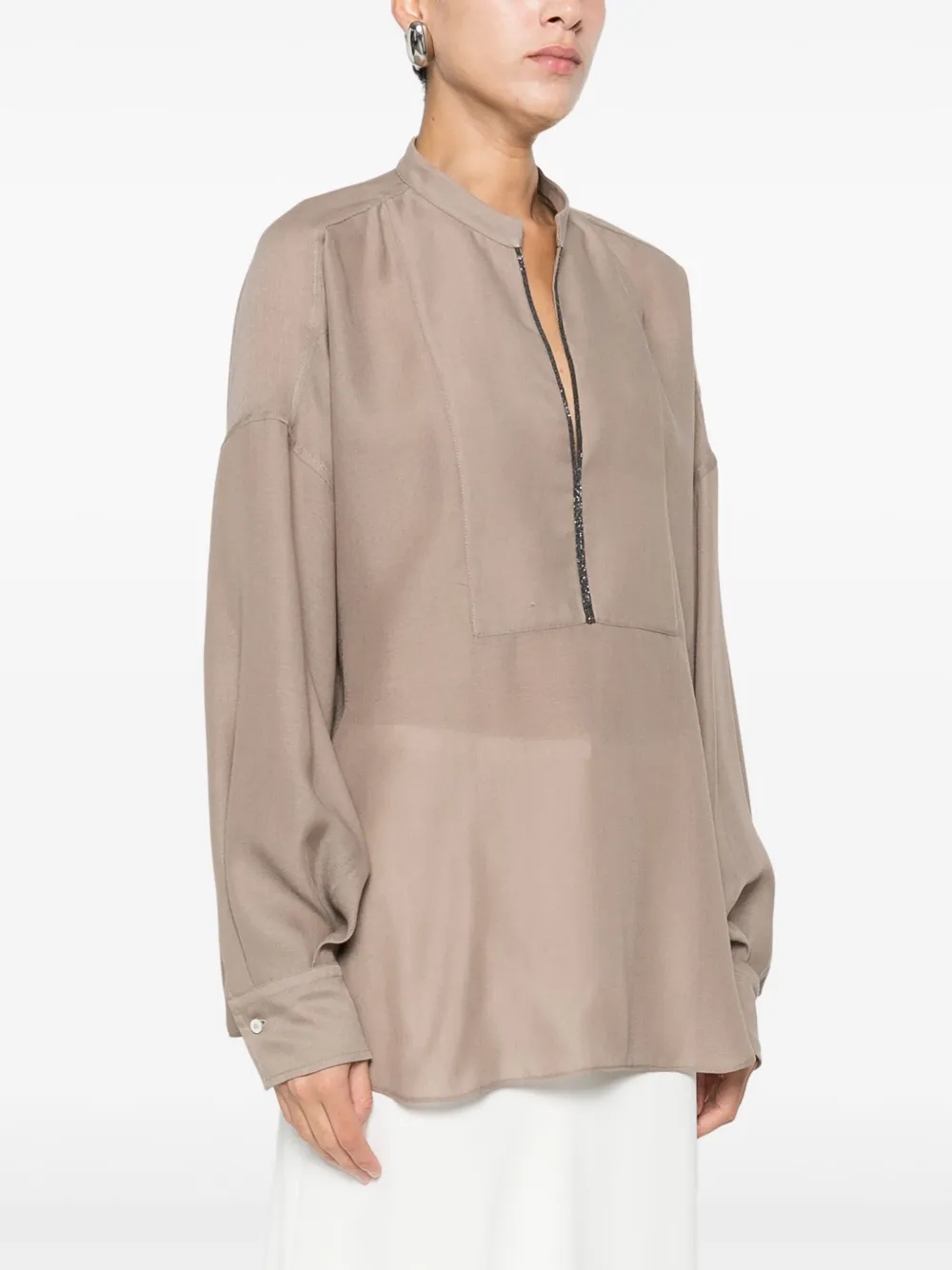 Brunello Cucinelli Relaxed Fit Blouse V Neck Detail In Neutral