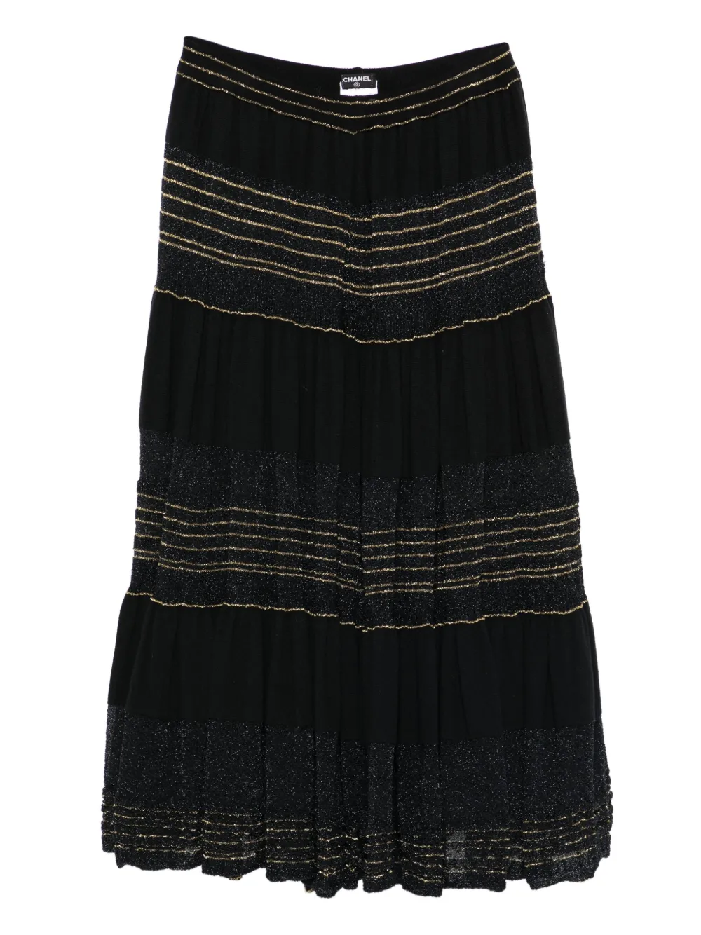 CHANEL Pre-Owned 2001 ストライプ ティアードスカート - ブラック
