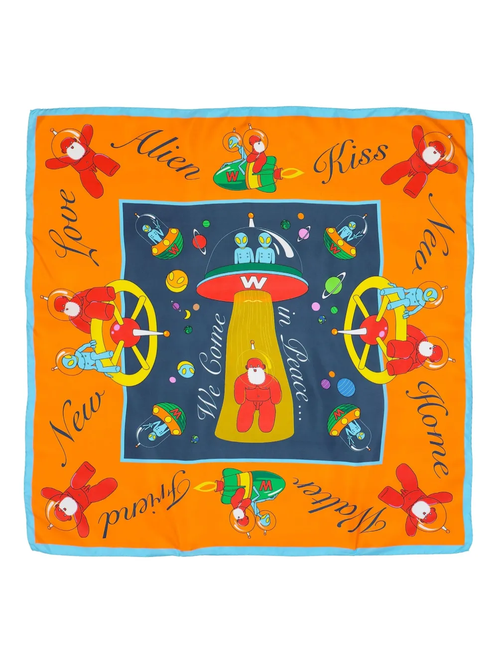 Walter Van Beirendonck alien-motif silk scarf | Orange | Image 1