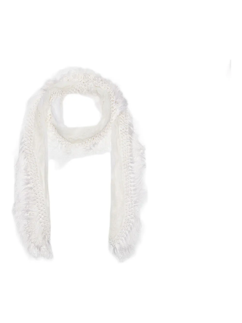 Blumarine Fringed Crochet Scarf In White