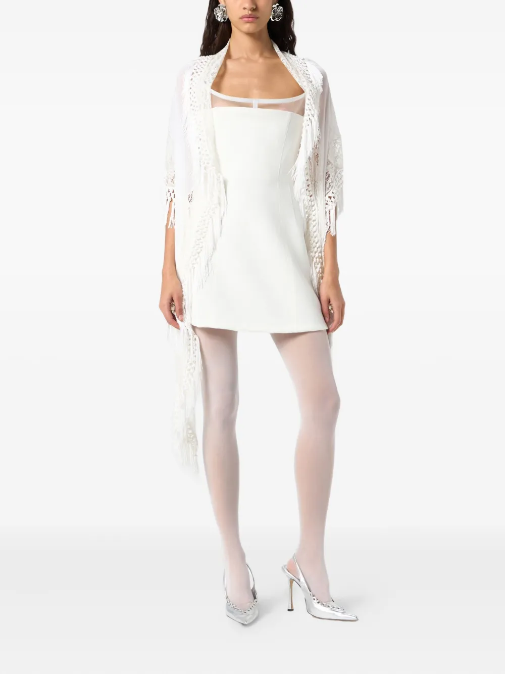 Blumarine fringed crochet scarf - Wit
