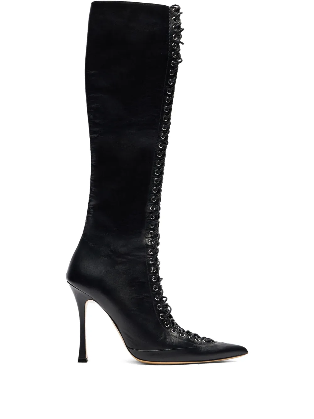 Blumarine Lace-up Pointed-toe Boots In Black