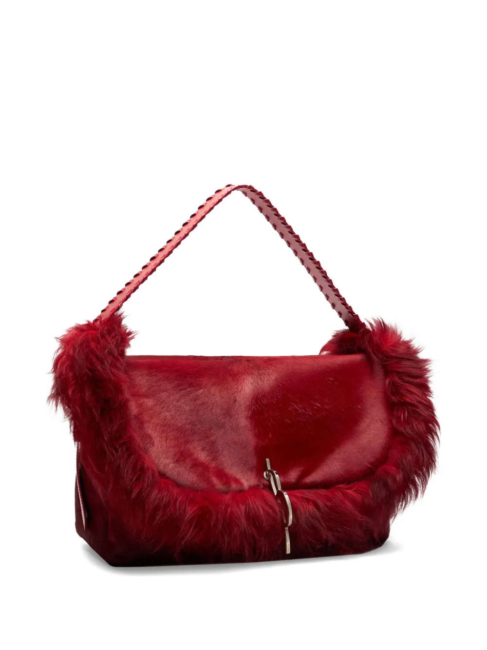 Blumarine Fur-trim Braided-handle Shoulder Bag In Red