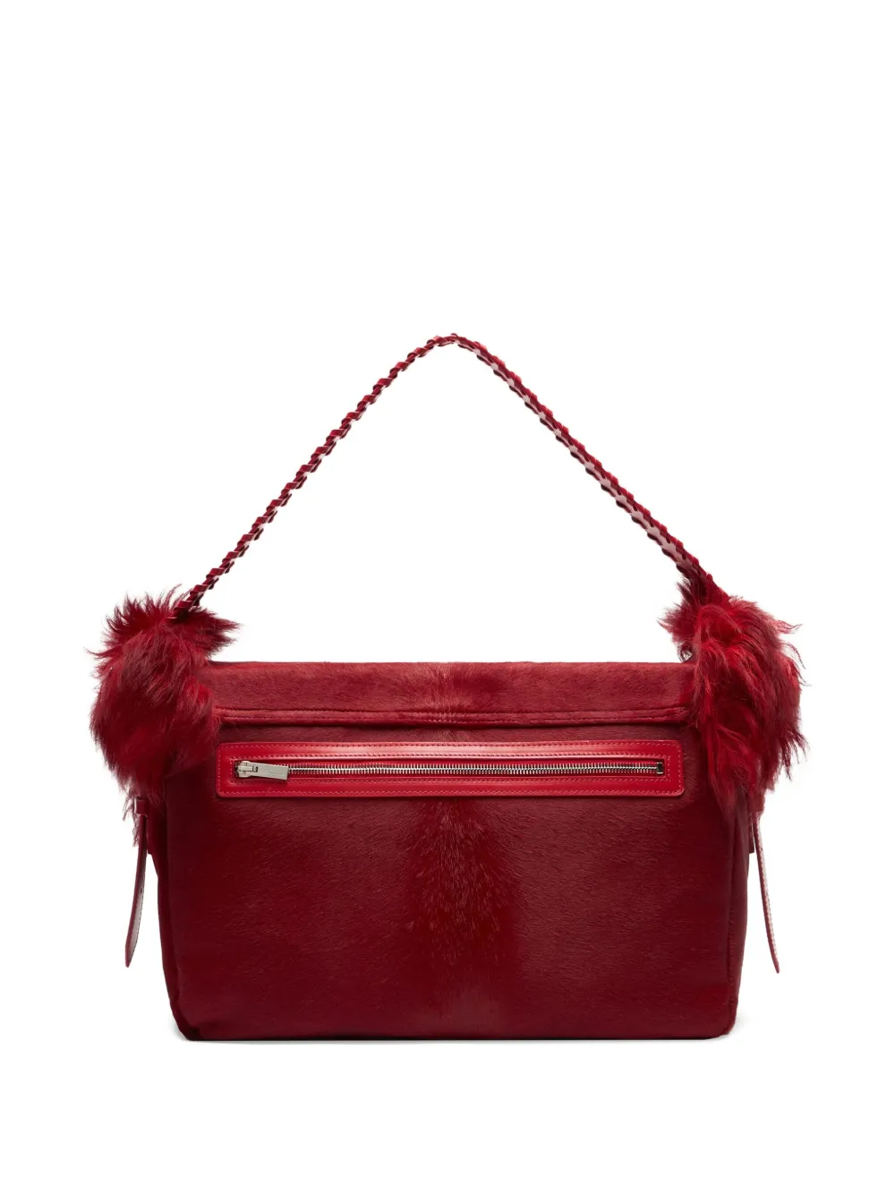 Blumarine Fur-trim Braided-handle Shoulder Bag In Red