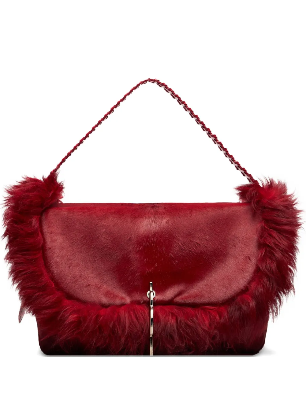 Blumarine fur-trim braided-handle shoulder bag | Red | Image 1