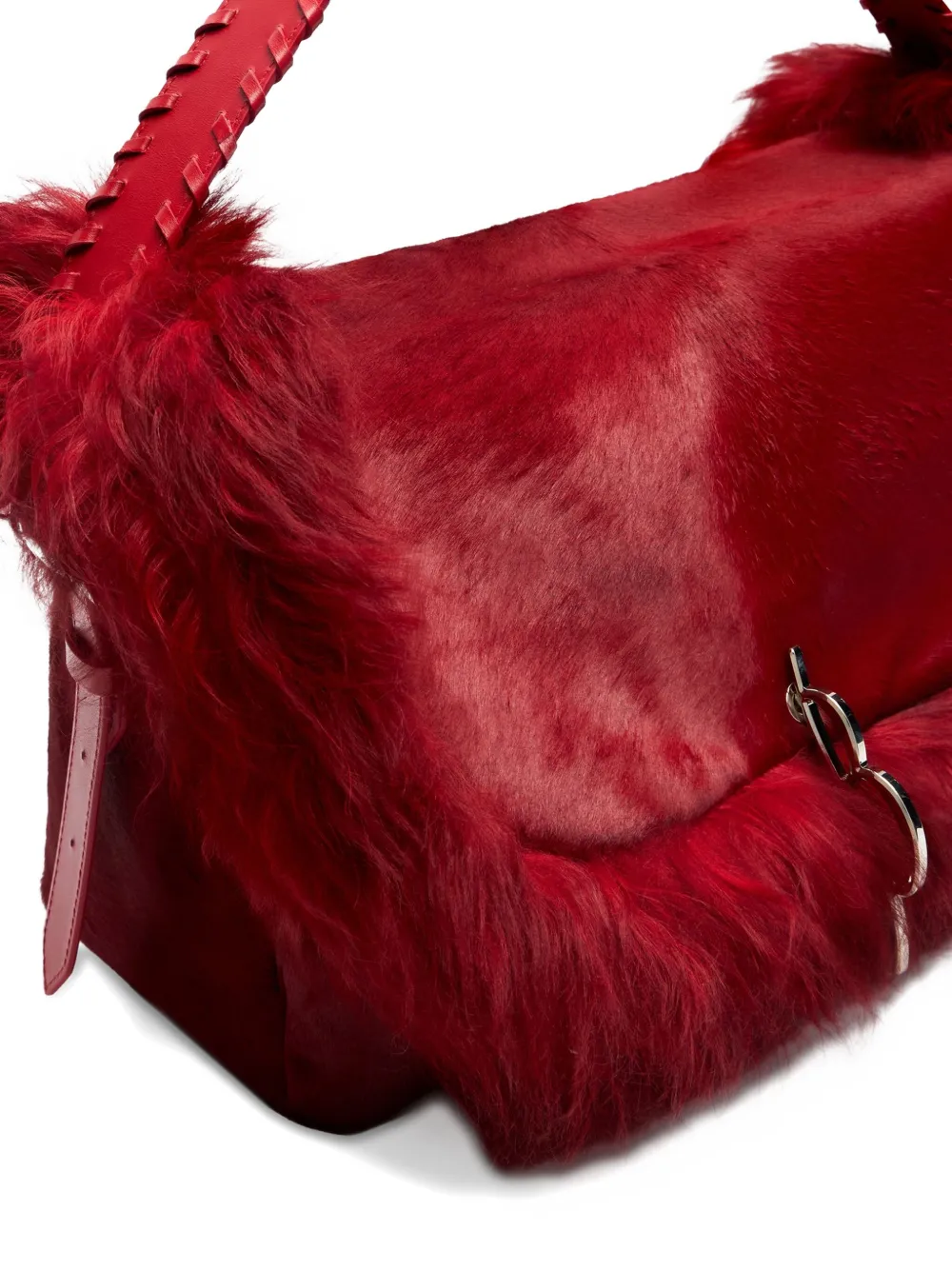 Blumarine Fur-trim Braided-handle Shoulder Bag In Red