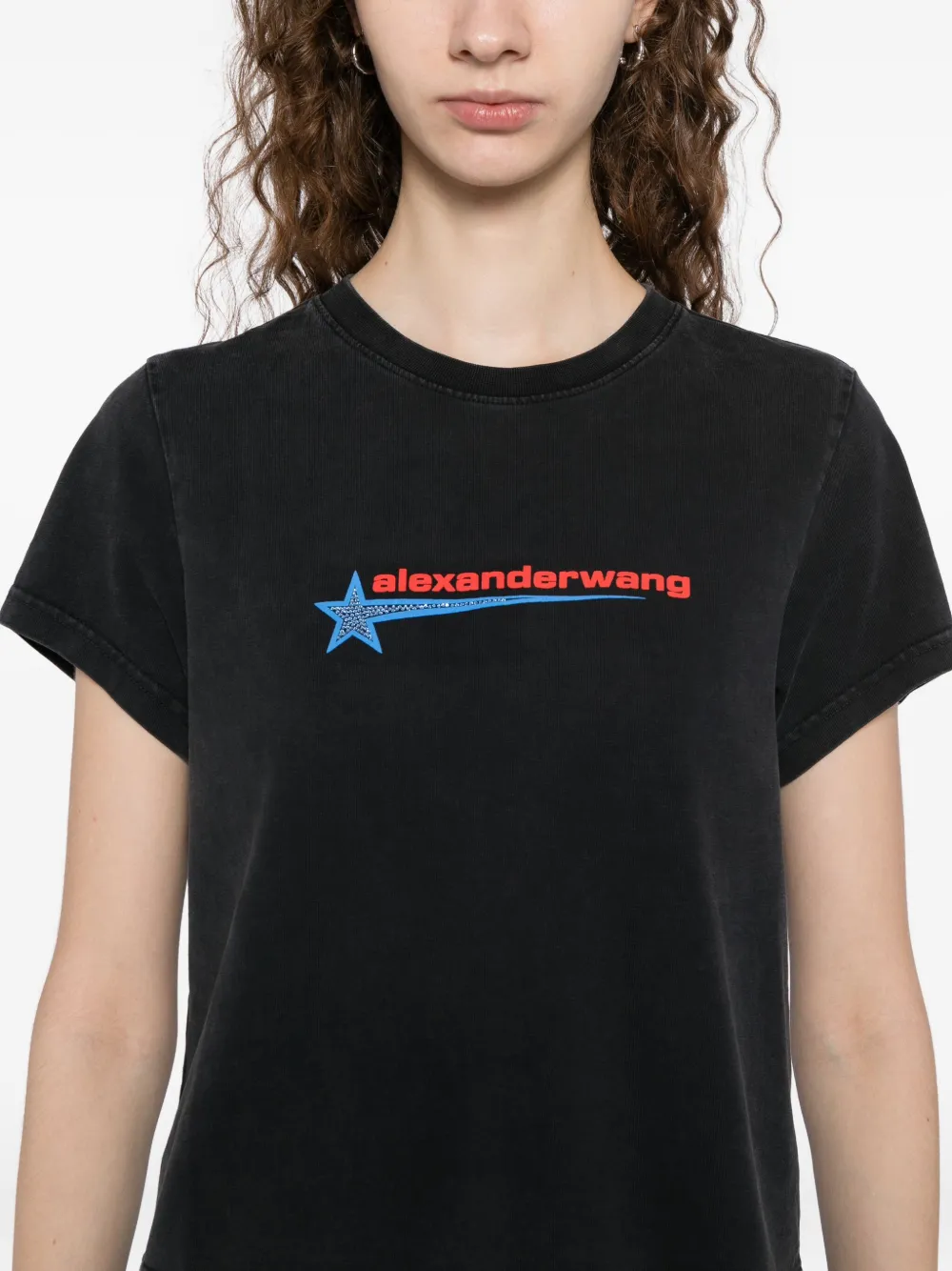 Alexander Wang Hotfix Star T-shirt In Gray