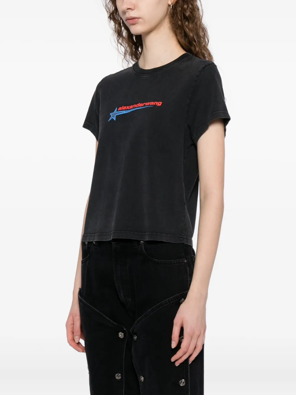 Alexander Wang Hotfix Star T-shirt In Gray