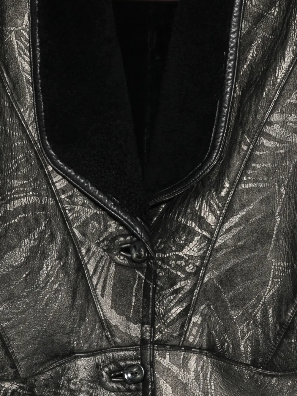 Pre-owned A.n.g.e.l.o. Vintage Cult 1980s Leaf-print Coat In Black