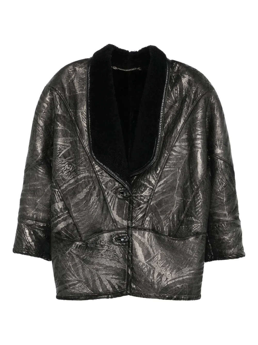 Pre-owned A.n.g.e.l.o. Vintage Cult 1980s Leaf-print Coat In Black