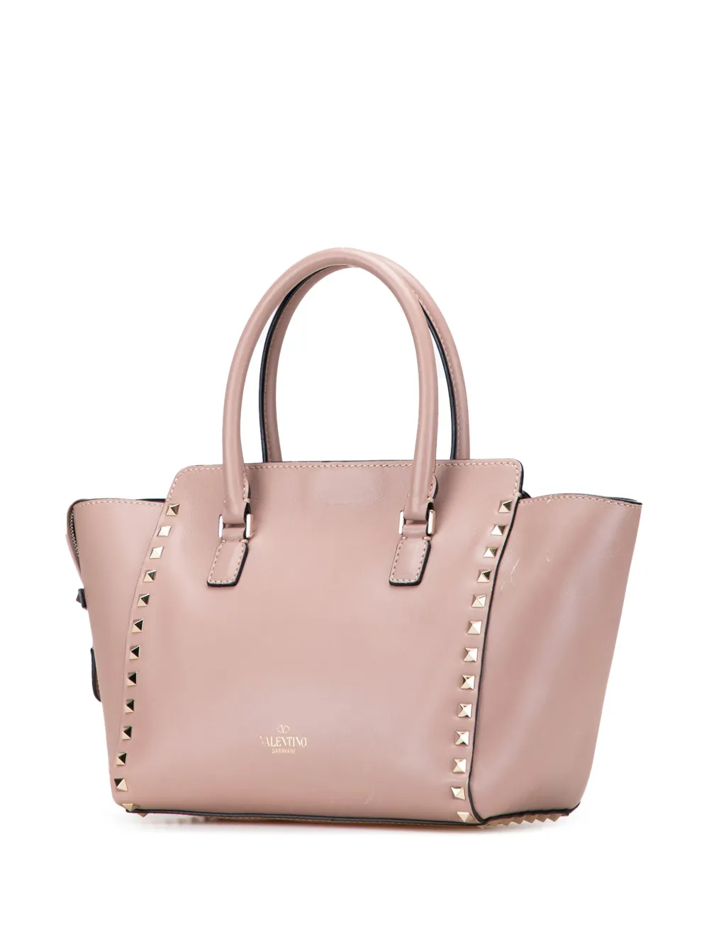 Pre-owned Valentino Garavani 2000-2017 Small Leather Rockstud Double Handle Tote Satchel In Pink