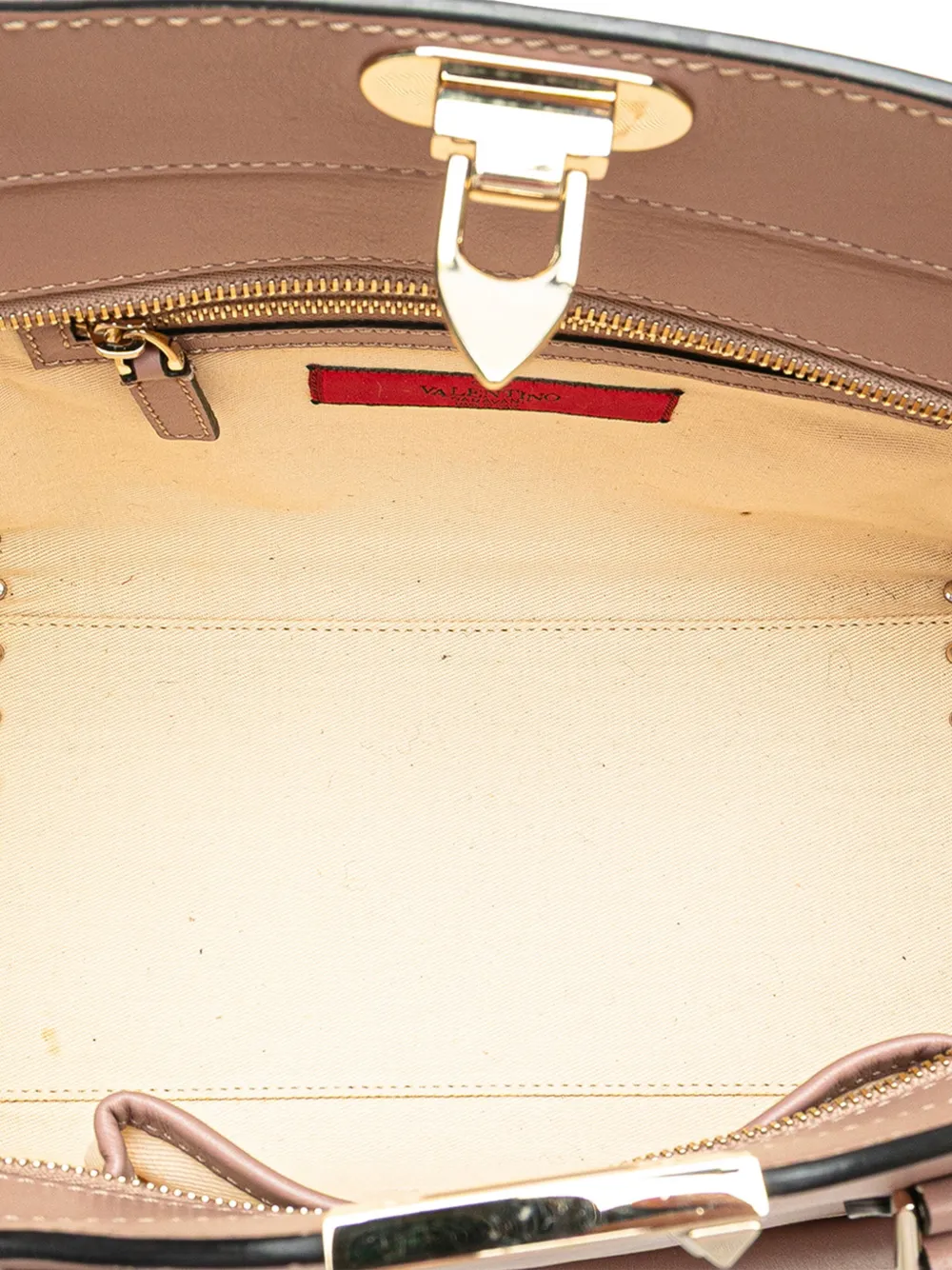 Pre-owned Valentino Garavani 2000-2017 Small Leather Rockstud Double Handle Tote Satchel In Pink