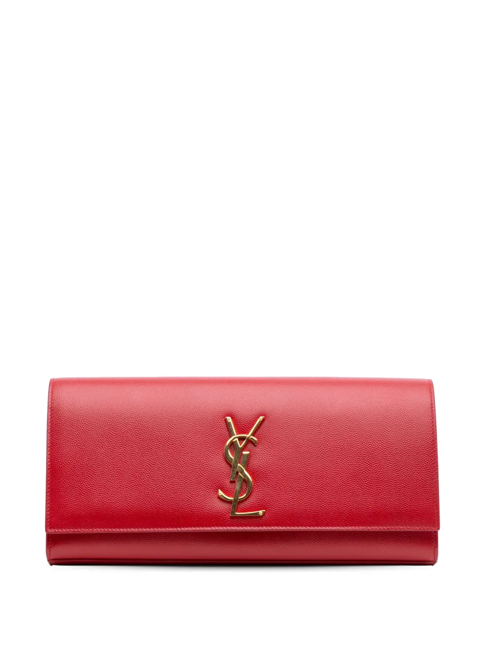 Pre-owned Saint Laurent 2014 Grain De Poudre Monogram Cassandre Clutch Bag In Red